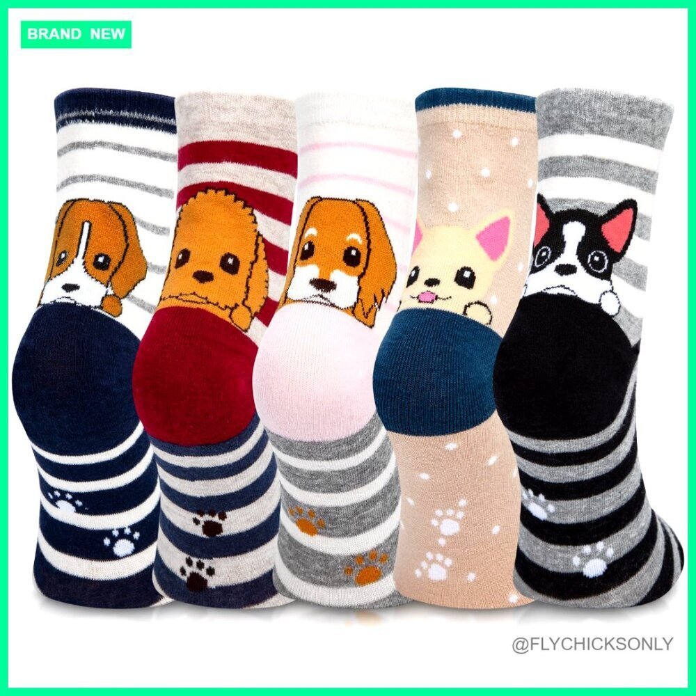 5 Pairs Novelty Animal Crew Socks for Women, Cotton, US 5-8.5